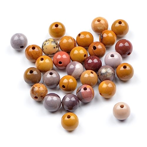 AD Beads Natural semi Precious Gemstone 10mm Round Loose Beads Big Hole 2mm Sized 30pcs (Mookaite Jasper) - color: Mookaite Jasper
