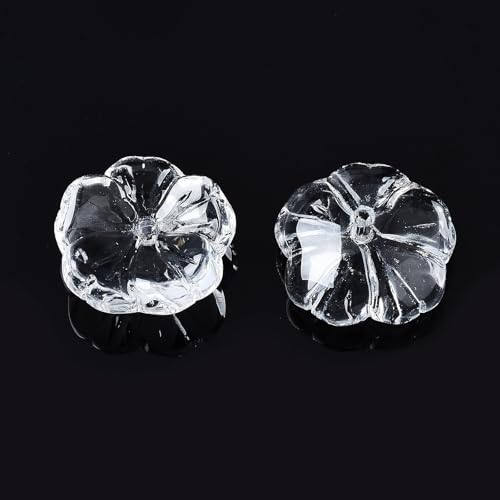 KISSITTY 100pcs Flower Glass Beads Transparent Crystal Aesthetic Flowers Drilled Bead Caps Charm Spacers for DIY Necklaces Earrings Bracelets Jewelry Craft Making for Women - color: Transparent