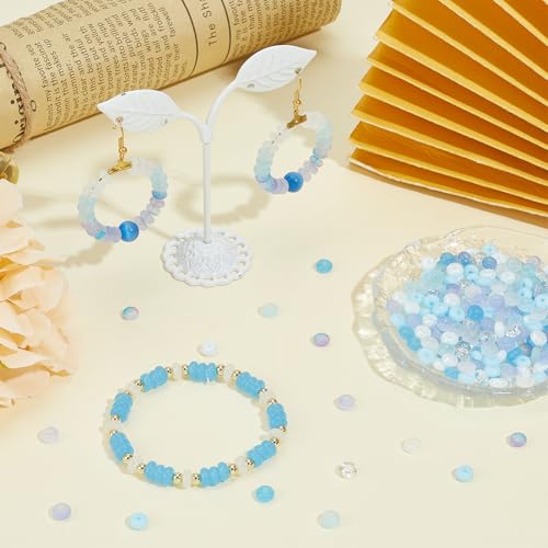 SUNNYCLUE 1 Box 400Pcs 6mm Abacus Beads Flat Round Glass Beads Bulk Small Cute Blue Transparent White Crystal Rondelle Loose Spacers for Bracelet Making Jewelry Necklace Crafts DIY Supplies Women - color: Blue
