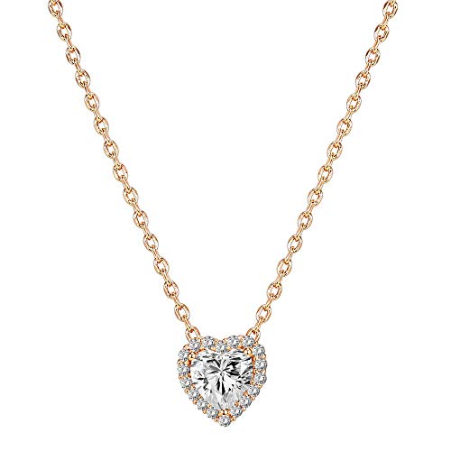 PAVOI 14K Gold Plated Post Faux Diamond Round Solitaire Pendant Halo Necklace | Gold Necklace for Women | Slider Adjustable - style: Heart