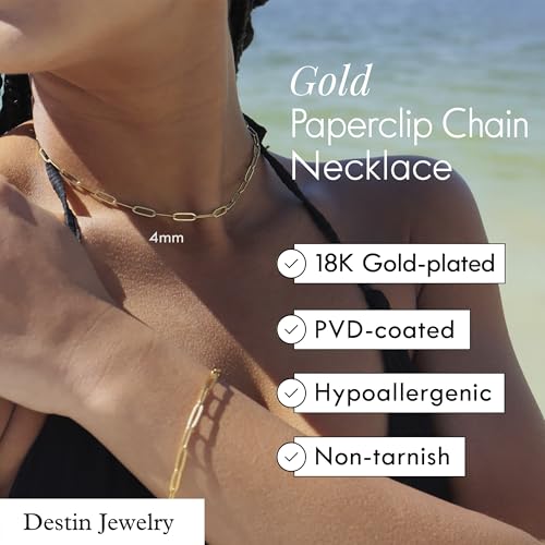 Destin Jewelry Paperclip Chain Necklace for Women, Waterproof 18K Gold Plated Stainless Steel, Hypoallergenic, Adjustable Layering Chain, Tarnish-Resistant, 2.5–6.5mm - color: 18K Yellow Gold Plated Stainless Steel, size: 20" + 2", style: 2.5 MM