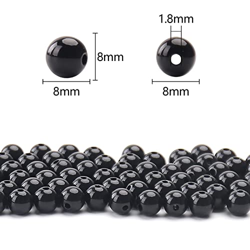 BONNY BOXX 500PCs 8MM Smooth Black Acrylic Round Beads, Plastic Resin Bubblegum Balls Chunky Gumball Beads for Necklace and Bracelet Making, Crafting Supplies - color: Smooth Black, size: 8MM