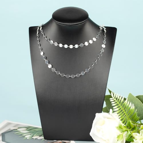 YOUBEIYEE 16.4 Feet Silver Sequin Chains for Jewelry Making Silver Plated Brass Jewelry Chain Roll with Jump Rings and Lobster Clasps - color: Sequin