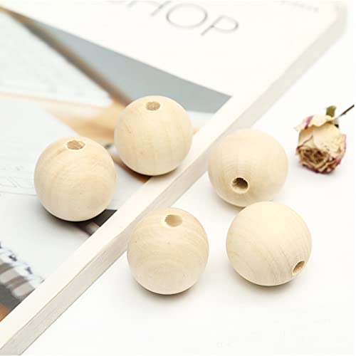 100Pcs 20mm Unfinished Wood Beads Round Wooden Spacer Beads Natural Wood Loose Beads - size: 20