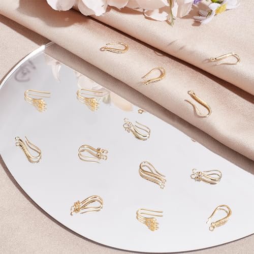 Beebeecraft 24Pcs 6 Style Cubic Zirconia Earring Hooks 18K Gold Plated Ear Wire Fish Hooks with Loop for DIY Earring Jewelry Making 15~18mm Long - color: 6 Style Earring Hooks