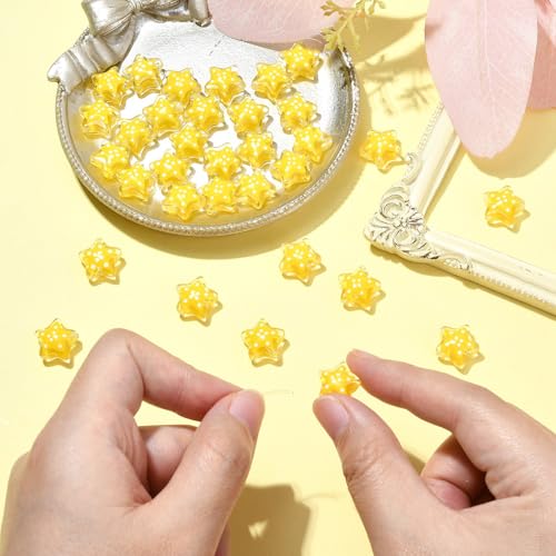 DanLingJewelry 30Pcs Yellow Star Beads with Dot Pattern Shiny Glass Star Beads for Jewelry Making DIY Craft - color: 30pcs -star