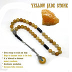 Simple Designed Natural Stone Worry Beads - Prayer Beads Tesbih-Tasbih-Tasbeeh-Misbaha-Subha-Sebha-Sibha-Rosary (Yellow Jade Natural Stone -8 mm 33- Beads/Drop Tassel) - color: Yellow Jade Natural Stone -8 mm 33- Beads / Drop Tassel