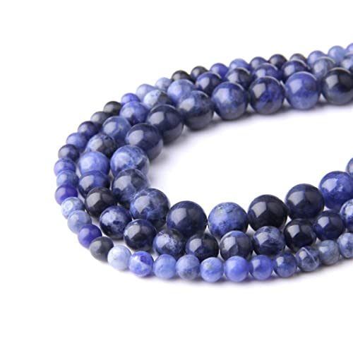 Natural Stone 6mm Blue Sodalite Smooth Round Loose Beads Energy Gemstone DIY for Jewelry Making Bracelet Necklace 1 Strand 15" - color: Blue Sodalite, size: 6mm