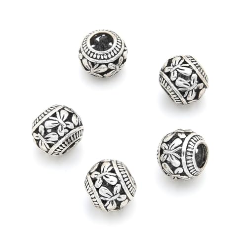 40pcs Butterfly Symbol of Transformation Large Hole Round Beads (Hole 4.5mm) Antique Silver Spacer for Earrings Bracelet Necklace Anklet Jewelry Making MEC-A13 - size: Butterfly (round beads)