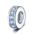 925 Sterling Silver Spacer Charm Bead with Clear CZ for Pandora Charms Bracelets - color: Light Blue