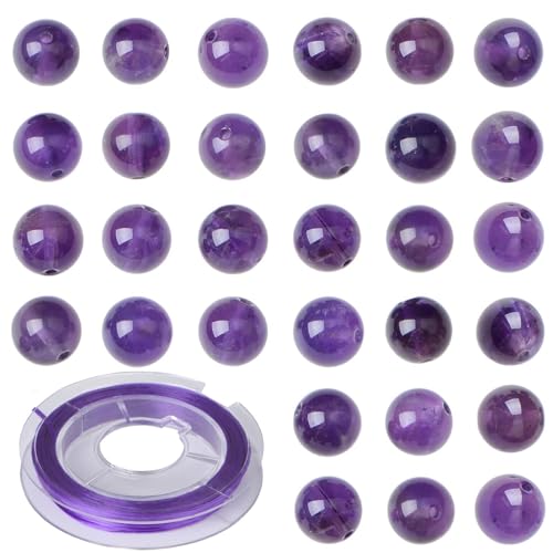 Natural Stone Beads Amethyst Round Genuine Stone Beading Loose Gemstone Hole Size 1mm DIY Charm Smooth Beads for Bracelets Necklaces Earrings 6mm 200pcs (Amethyst 6mm) - color: Amethyst, size: 6mm