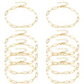 Exway 10 Pcs Paperclip Charm Bracelets Chain 8.0 Inch Stainless Steel Gold Chain Bracelets Kit with Lobster Clasps for Crafts DIY Women Jewelry Making - color: gold style B, size: 8.0in