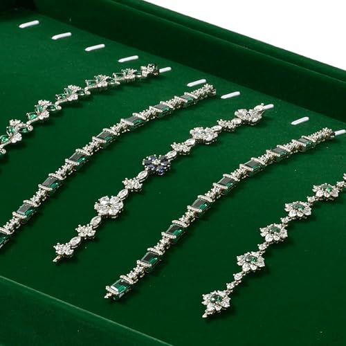 16 Slots Velvet Necklace Bracelet Tray Jewelry Trays Jewelry Drawer Organizer for Necklace, Bracelets, Watch Storage Display (Green) - size: 16 Slot