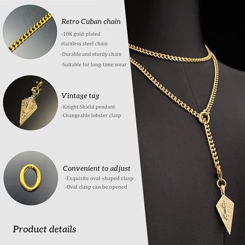 18K Gold Plated Knight's Shield Slip Chain for Women - color: 18KGold-Plated, size: 39''