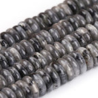 JOE FOREMAN 2x6mm Natural Black Larvikite Stone Heishi Disc Rondelle Spacer Beads for Jewelry Making Full 15" Strand Energy Stone Healing Power Crystal - color: Black Larvikite Stone