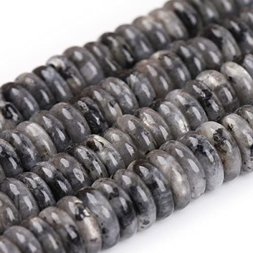 JOE FOREMAN 2x6mm Natural Black Larvikite Stone Heishi Disc Rondelle Spacer Beads for Jewelry Making Full 15" Strand Energy Stone Healing Power Crystal - color: Black Larvikite Stone