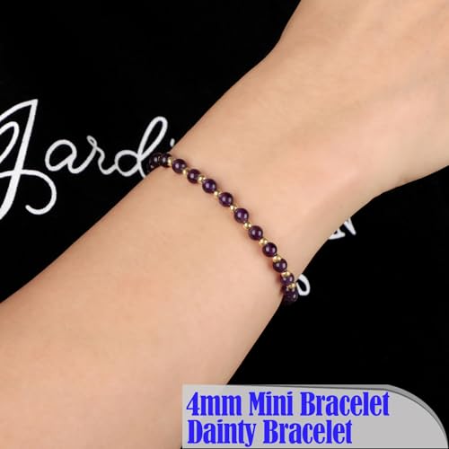 QOGIR 14k gold Handmade Healing Bracelet, Natural Gem Stone Crystal Elastic Gold Bracelet - color: Amethyst - Calmness, size: 4m