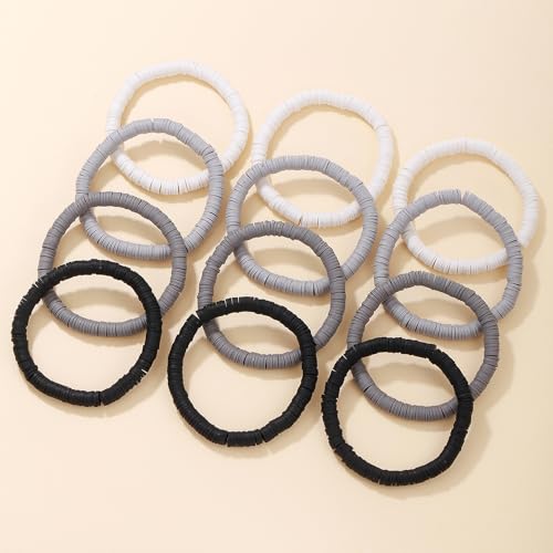 12pcs Friendship Bracelets Beaded Bracelets Heishi Bracelet Cute Bracelets Stack Vinyl Clay Disc Bead Surfer Stretch Summer Beach Bracelets For Women Preppy Bracelets - color: E-2 color