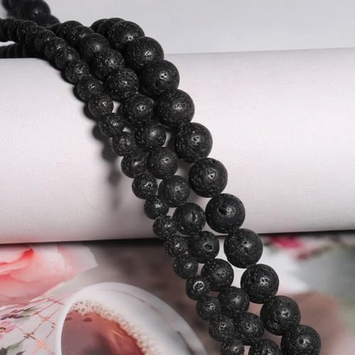 45pcs Volcanic Rock/Black Lava Rock Beads，8mm Healing Power Natural Stone Round Loose Beads for Jewelry Making Earring Necklace DIY Crafts - color: Black Volcanic Lava Stone, size: 8mm 45beads