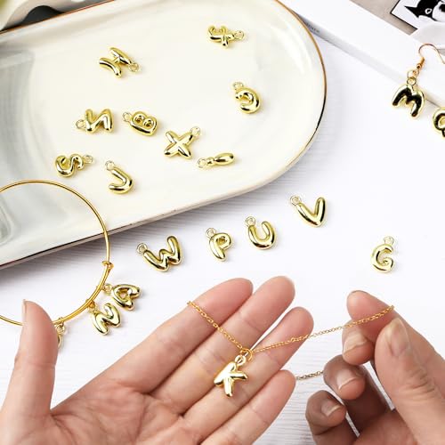 SANNIX 26Pcs Letter Charms, Initial Letter Charm for Jewelry Making, Gold A-Z Alphabet Letter Charm Pendants for Bracelet Necklace Earrings Crafts Making - style: 3D Letter