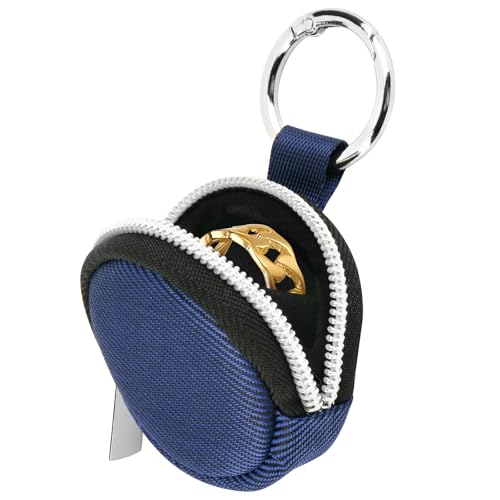 Homakover Portable Ring Organizer Case with Keychain, Traveling Ring Holder Storage Bag, Anti-Lost Keychain Container for Rings, Jewelry (1, Dark Blue) - color: Dark Blue