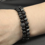 Black Obsidian Bracelet for Men - Black Tourmaline Beaded Bracelets - Mens Bracelet Set 8MM Black Onyx Hematite Lava Stone Beads Triple Protection Bracelet for Men Women Gifts