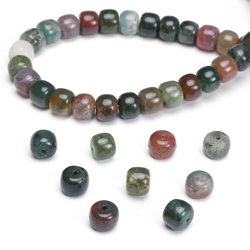 BEADIA Natural Indian Agate Flat Cut Round Drum Stone 8mmx7mm Loose Semi Gemstone Beads for Jewelry Making 38cm - color: Indian Agate