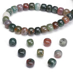 BEADIA Natural Indian Agate Flat Cut Round Drum Stone 8mmx7mm Loose Semi Gemstone Beads for Jewelry Making 38cm - color: Indian Agate