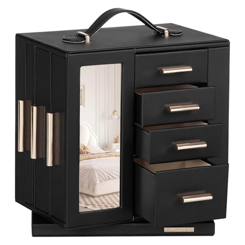 Homde Jewelry Box for Women Large: Rotating Organizer for Ring Earring Necklace Bracelet - 7 Drawers Storage for Dresser (Black) - color: Black