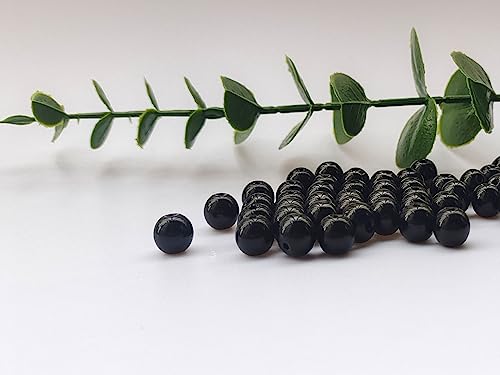 Glass Beads 6mm 140pcs Round Smooth Loose Beads for Bracelet Necklace Jewelry Making Craft DIY（6mm, 50607 Black） - color: Black, size: 6mm