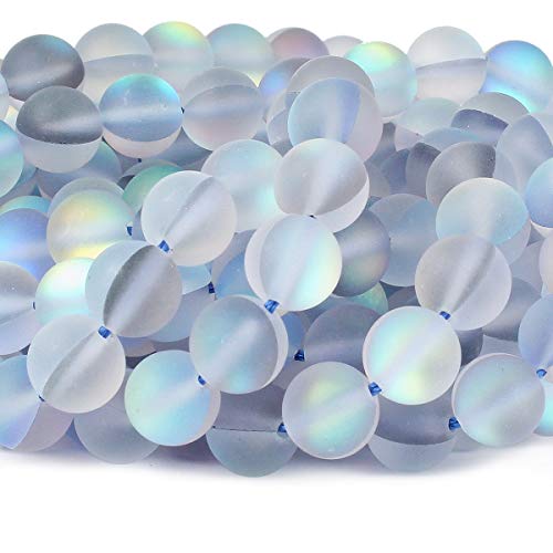 70PCS Natural 8MM Healing Gemstone, Synthetic Frosted Mermaid Energy Stone Round Loose Beads, Semi-Precious Crystal Beads with Free Elastic String for Jewelry Making DIY - color: Frosted Mermaid