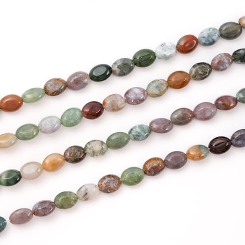 6×8mm Natural Indian Agate Gemstone Loose Beads Flat Oval Healing Crystal Loose Stone Beads for Jewelry Necklace Bracelet Earring Craft - color: Indian Agate