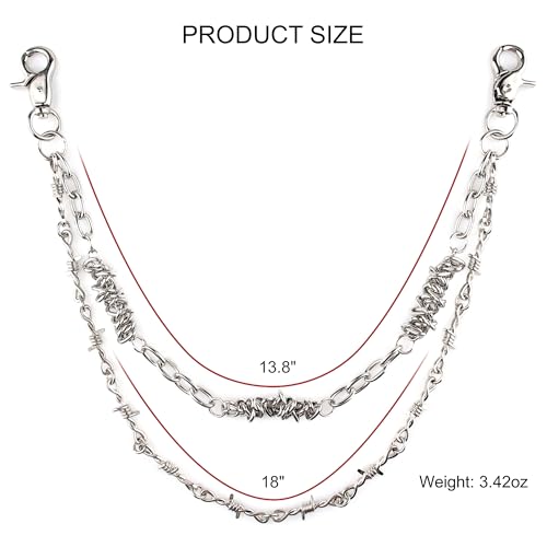 Layered Punk Pants Chain for Men Women, Gothic Hip Hop Jean Chain Wallet Chain Biker Trouser Chain, Goth Emo Fashion Keychain Accessories - color: 2L-Silver Twisted