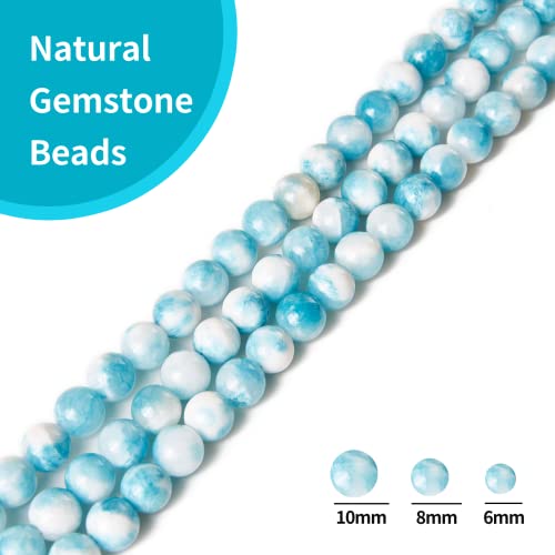 60pcs 6mm Natural Blue White Jade Beads Gemstone Beads Round Loose Beads for Jewelry Making - color: Blue White Jade, size: 6mm