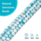 60pcs 6mm Natural Blue White Jade Beads Gemstone Beads Round Loose Beads for Jewelry Making - color: Blue White Jade, size: 6mm