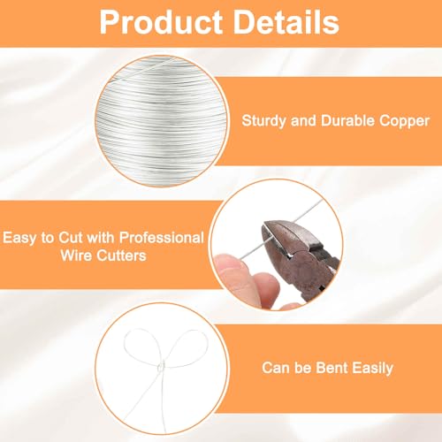 HARFINGTON Wire 203ft Length 24 Gauge Copper Craft Jewelry Wrapping Wire Tarnish Resistant Beading for Jewelry Making Supplies Crafting, Bright Silver - color: Bright Silver