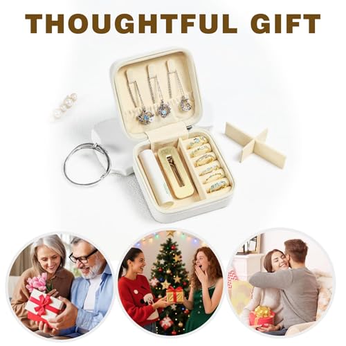 Small Travel Jewelry Box, PU Leather Portable Organizer with Compartments for Earrings, Rings, Necklaces, Mini Storage Case for Women and Girls, Bridesmaid Gift