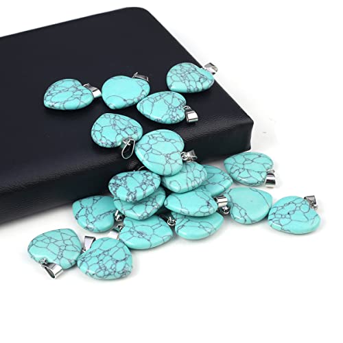 LE SKY 20 Pcs natural stone pendants heart shape healing stone charms for jewelry making - color: blue turquoise