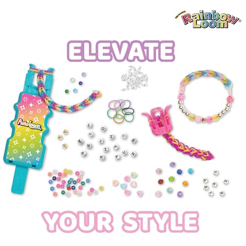 Rainbow Loom: 2,400 Bands & 1,000 Beads AutoLoom Rainbow Bliss Kit with AutoLoom & Finger Loom – DIY Braid & Bead Bracelet Jewelry Making Set for Kids 7+