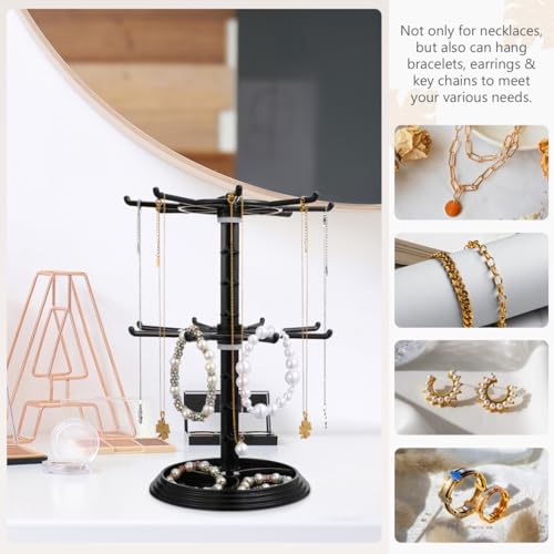 Didiseaon 2layer Rotating Necklace Display Stand for Jewelry Organization Small Accessory Rack for Necklaces Bracelets Keychains and Earrings Stylish Desktop Home Decor