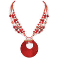 Coiris Shell Pendant Statement Strand Necklace for Women Boho Multi Beads Natural Stone Colorful Necklace Bohemian Handmade Chunky Shell Beaded Collar Jewelry for Women - color: Red