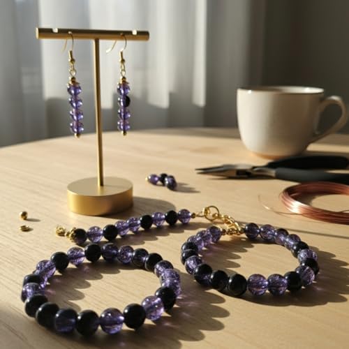 DandS ltd Crackle Lampwork Glass Beads for Jewelry Making, Purple, Vibrant DIY Bracelets, Necklaces, Earrings, Beading Supplies & Craft Kits for Handmade Jewelry, 80pcs 0.39 inch (10mm), #J211-10 - color: Purple