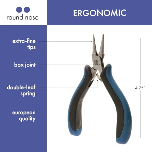 The Beadsmith Ergonomic Round Nose Pliers – 5 inches (127mm) – Comfortable Ergonomic Grip, Double-Leaf Springs & Polished Steel Head – Extra-Fine Tips for Precision to Medium Level Work - style: Round Nose