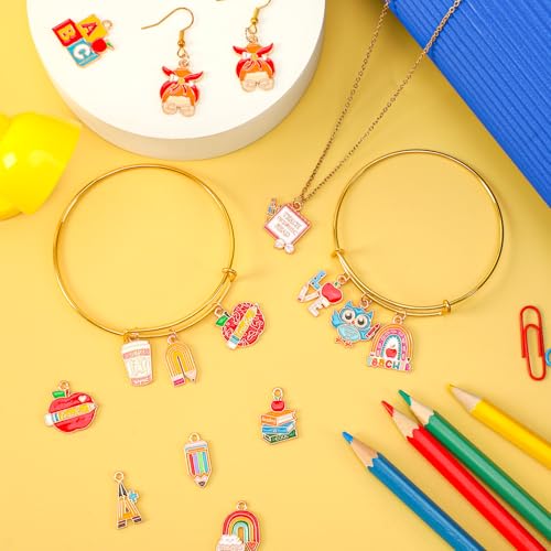MARFOREVER Teacher Charms, 40Pcs/20 Pairs Student School Charms for Jewelry Making, Assorted Pencil Book Globe Enamel Charm Pendants for Bracelet Necklace Earrings Making Accessories - style: Teacher