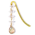 Vintage Metal Bookmark Pendant with Opal Drop Shell&White Quartz Crystal Stones Bead Chain–Elegant Opal Bookmarks for Women,Men,Book Lovers,Teachers and Girls(Gold) - style: Gold