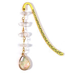 Vintage Metal Bookmark Pendant with Opal Drop Shell&White Quartz Crystal Stones Bead Chain–Elegant Opal Bookmarks for Women,Men,Book Lovers,Teachers and Girls(Gold) - style: Gold