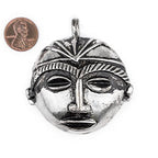 TheBeadChest Round African Silver Mask Pendant (58x62mm): Genuine West African Mask Design for DIY Jewelry & Necklaces - color: Silver, size: Medium (58x62mm)