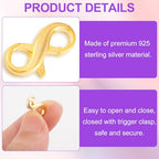 Pndeyo 925 Sterling Silver Lobster Claw Clasps, Double Opening Necklace Bracelet Extender, Jewelry Clasps and Closures for Necklace Bracelet Anklet Pendant Keychain DIY Craft Making- Gold - color: Gold-1pc-0.59"×0.31"