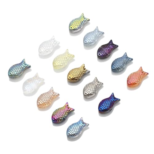 Fishing Beads, KLFHS 90PCS Sea Glass for Crafts, Unique Fish Charms Beads for DIY Ocean Themed Jewelry Making Bracelet Necklace Earring Phone Strap Keychain(Mixed Color) - color: Fish