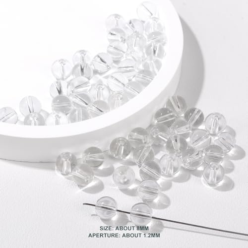 100PCS 8mm Natural Clear Quartz Beads Gemstone Round Loose Beads for Jewelry Making Chakra Crystal Stone Beads for Bracelets Necklace Earrings Making Supplies (100pcs/Strand)